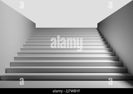 3d illustration. Architecture. Stairway climbs to the space background, city with sky and clouds. Stock Photo