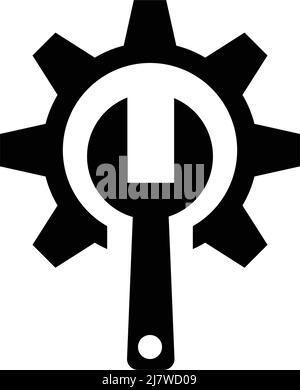 Gears and wrench silhouette icon. Editable vector. Stock Vector
