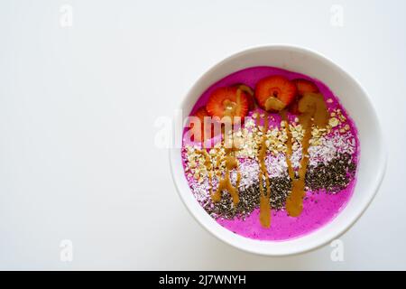 Healthy Pitaya Raspberry Bowl Smoothie Breakfast Stock Photo