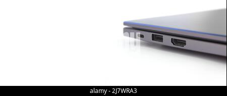 closeup view usb input on laptop isolated on white background Stock Photo