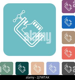 Micro sd memory card compress outline white flat icons on color rounded square backgrounds Stock Vector