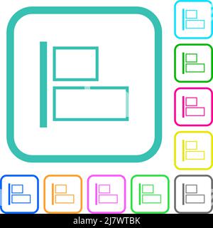Align to left outline vivid colored flat icons in curved borders on white background Stock Vector