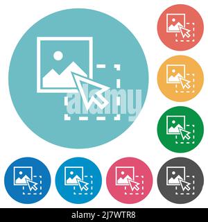 Drag image to upload flat white icons on round color backgrounds Stock Vector