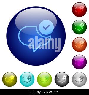 Message sent icons on round glass buttons in multiple colors. Arranged layer structure Stock Vector