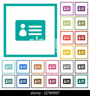 ID card solid flat color icons with quadrant frames on white background Stock Vector