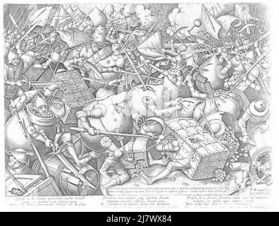 Pieter van der Heyden after Pieter Brueghel the Elder - Battle Between the Moneybags and the money Chests - After 1570 Stock Photo