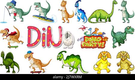 Many dinosaurs on white background illustration Stock Vector