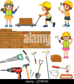 Set of construction site objects illustration Stock Vector