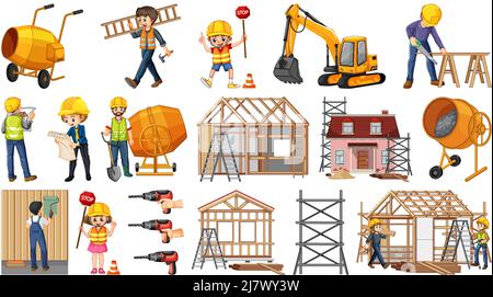 Set of construction site objects illustration Stock Vector