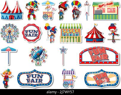 Sticker set of amusement park and fun fair objects illustration Stock ...