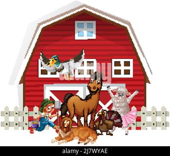 Farmer and many farm animals illustration Stock Vector Image & Art - Alamy