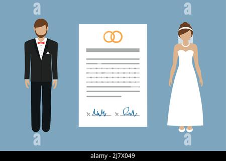 marriage contract info graphic with married couple pictogram Stock Vector