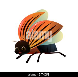 Colorado beetle. Side view. Wildlife object. Prepared to take off and spread wings. Little funny insect. Cute cartoon style. Isolated on white backgro Stock Vector