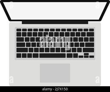 top down view of laptop computer on white background, flat design vector illustration Stock Vector