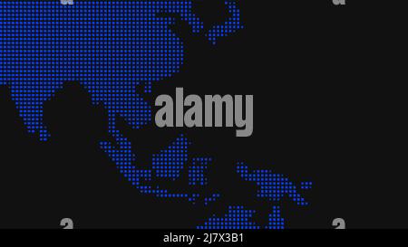 3d pixel world Asia map on black background. Digital dots in the form ...