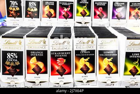 Samara, Russia - May 5, 2022: Lindt Exellence assorted chocolates on the shelf in grocery store. Lindt is a Swiss chocolatier and confectionery compan Stock Photo