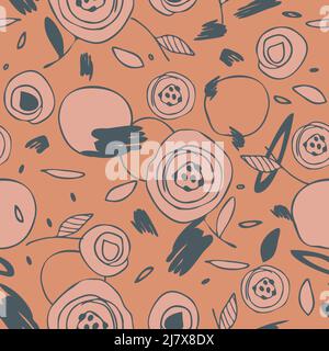 Seamless vector pattern with sketch flowers  on pink background. Abstract floral wallpaper design. Decorative pastel rose fashion textile. Stock Vector