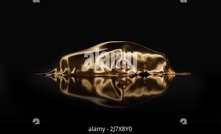 Shinny gold cloth car cover isolated on black background. 3d render. Stock Photo