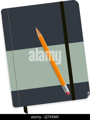 journal or diary with pencil on white background, vector illustration Stock Vector