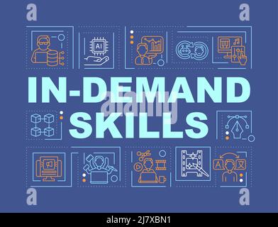 In demand skills and competencies word concepts dark blue banner Stock Vector