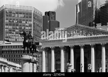 The Royal Exchange and surrounding buildings at Bank, in the City of London, South East England Stock Photo