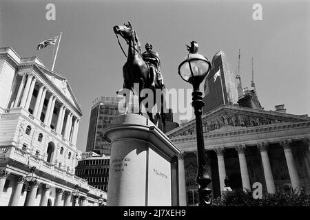 The Bank of England and the Royal Exchange  in the City of London, South East England Stock Photo