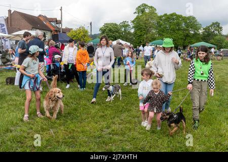 Dunsfold village fete, Surrey, England, UK, with a dog show in the arena. Stock Photo