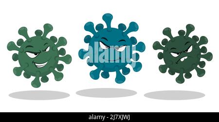 Cartoon vruses with different facial expressions. Evil bacteria and dangerous microorganisms. Vector isolated on white background Stock Vector
