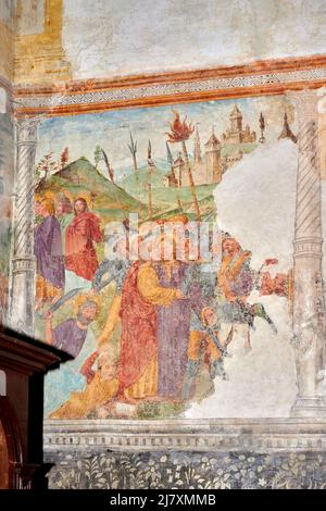 Bacio di Giuda - affresco - pittore veneto della metà del XVI secolo - Asolo (Tv) ,Italia,chiesa di S. Caterina d’Alessandria Stock Photo