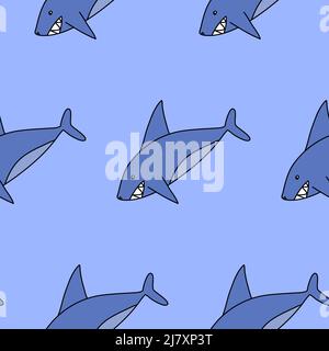 Blue shark doodle seamless pattern simple childish print for textile design and wrapping paper Stock Vector