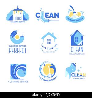 Cleaning service for home and office, labels set Stock Vector