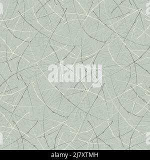 Vector abstract leaf texture seamless pattern background Delicate overlapping wispy veins and midrib lines creating a random textural criss cross grid Stock Vector