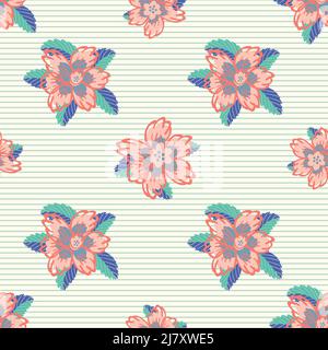 Cottage garden flowers seamless vector pattern background. Pink pastel teal blue painterly canvas farmhouse style. Hand drawn country flowers on Stock Vector