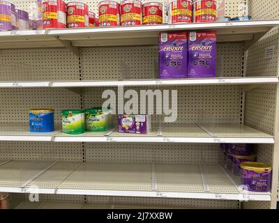 Empty shelves at a Target store show how widespread the baby formula shortage is in the United States Stock Photo