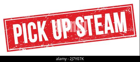 PICK UP STEAM text on red grungy rectangle stamp sign. Stock Photo