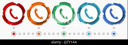 Phone, call, contact concept vector icon set, modern design abstract web buttons i n 5 color options, infographic template Stock Vector