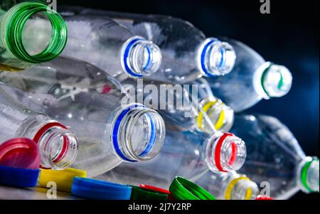 Empty carbonated drink bottles. Plastic waste Stock Photo