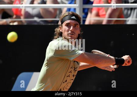 Rome, Italy. 11th May, 2022. Stefanos Tsitsipas of Greece returns to Grigor Dimitrov of Bulgaria during their second round match at the Internazionali BNL D'Italia tennis tournament at Foro Italico in Rome, Italy on May 11th, 2022. Photo Antonietta Baldassarre/Insidefoto Credit: insidefoto srl/Alamy Live News Stock Photo