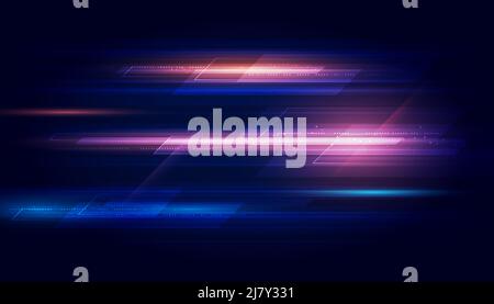 Modern abstract high-speed light effect. Technology futuristic dynamic motion on blue background. Movement pattern for banner or poster design. Stock Vector