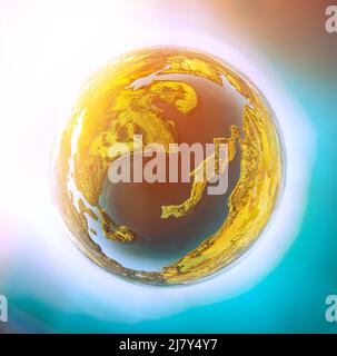 little planet view Green Forest Woods And Lake River Landscape In Sunny Summer sunset sunrise. Aerial View Top View Of Beautiful European Nature From Stock Photo