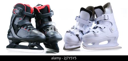 Two pairs of ice skates isolated on white background. Stock Photo