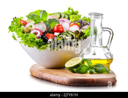Vegetable salad bowl isolated on white background Stock Photo