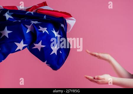 Happy child with American flag Stock Photo