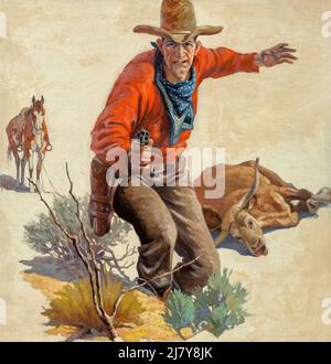 Cowboy with Dead Steer and Gun Stock Photo