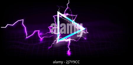 Wide Glitch Banner with Glitched Triangle Play Icon lightning. Designs for Banners, Web Pages, Presentations. Stock Vector