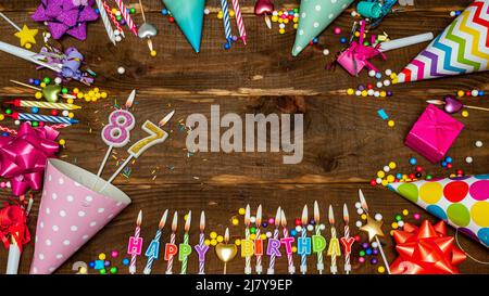 Top view of decoration birthday copy space. Happy birthday for Beautiful congratulations for 87 years. Stock Photo