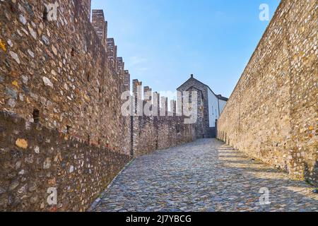 The way between defensive inner walls of Castlegrande fortress, Bellinzona, Switzerland Stock Photo