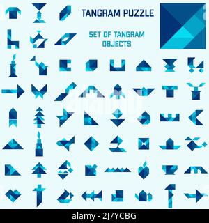 Tangram puzzle. Set of tangram different objects. Stock Vector