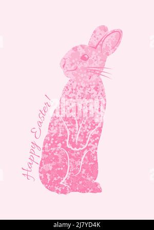 Easter greeting card with pink rabbit silhouette Stock Vector