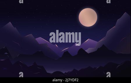 Beautiful night landscape with moon and mountains Stock Vector